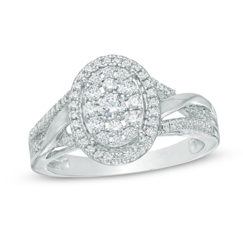 1/2 CT. T.W. Oval-Shaped Multi-Diamond Frame Engagement Ring in 10K White Gold