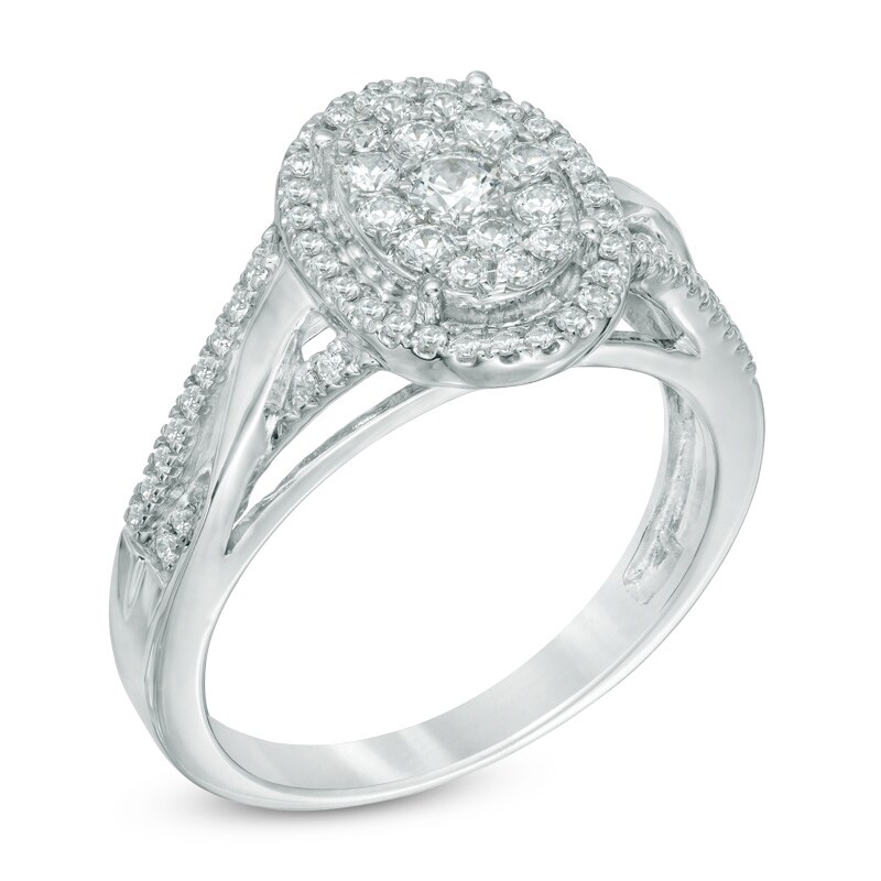 1/2 CT. T.W. Oval Composite Diamond Frame Engagement Ring in 10K White Gold