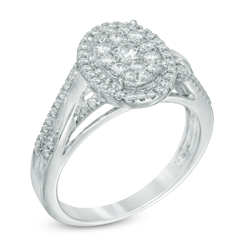 1/2 CT. T.W. Oval-Shaped Multi-Diamond Frame Engagement Ring in 10K White Gold