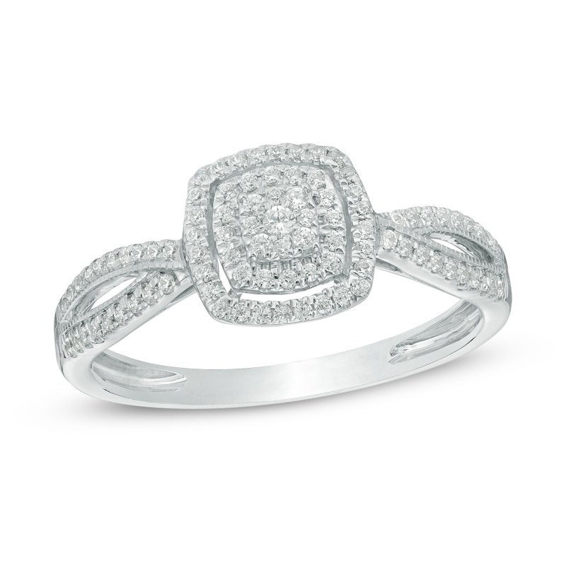 1/5 CT. T.W. Composite Diamond Frame Promise Ring in 10K White Gold