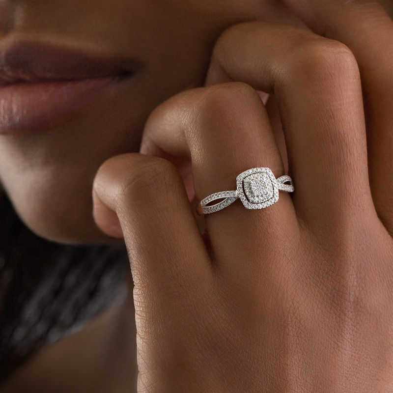 Main Image 3 of 1/5 CT. T.W. Composite Diamond Frame Promise Ring in 10K White Gold