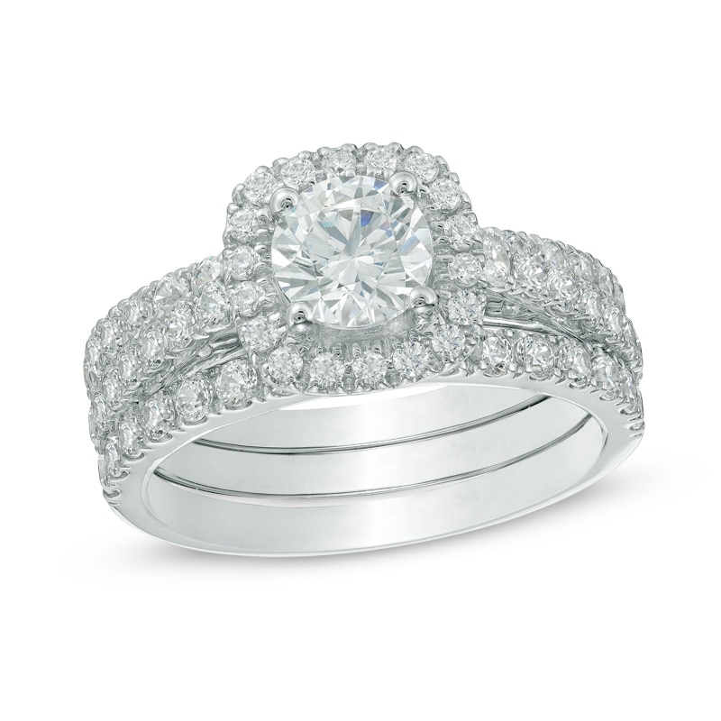 2-1/5 CT. T.W. Diamond Frame Three Piece Bridal Set in 14K White Gold