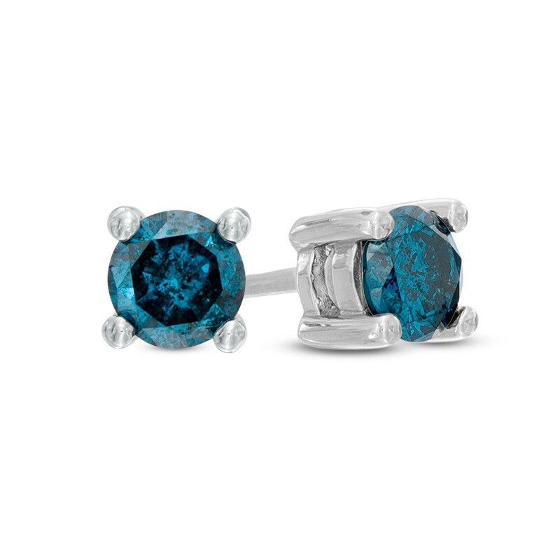 Main Image 1 of 5/8 CT. T.W. Enhanced Blue Diamond Solitaire Stud Earrings in Sterling Silver