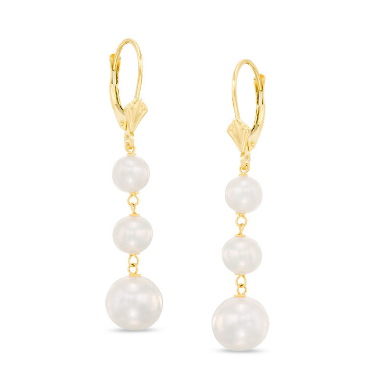 Main Image 1 of 5.0-8.0mm Freshwater Cultured Pearl Graduating Triple Drop Earrings in 14K Gold