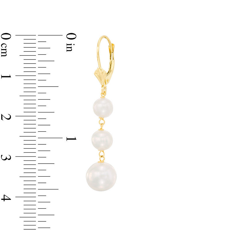 Main Image 2 of 5.0-8.0mm Freshwater Cultured Pearl Graduating Triple Drop Earrings in 14K Gold