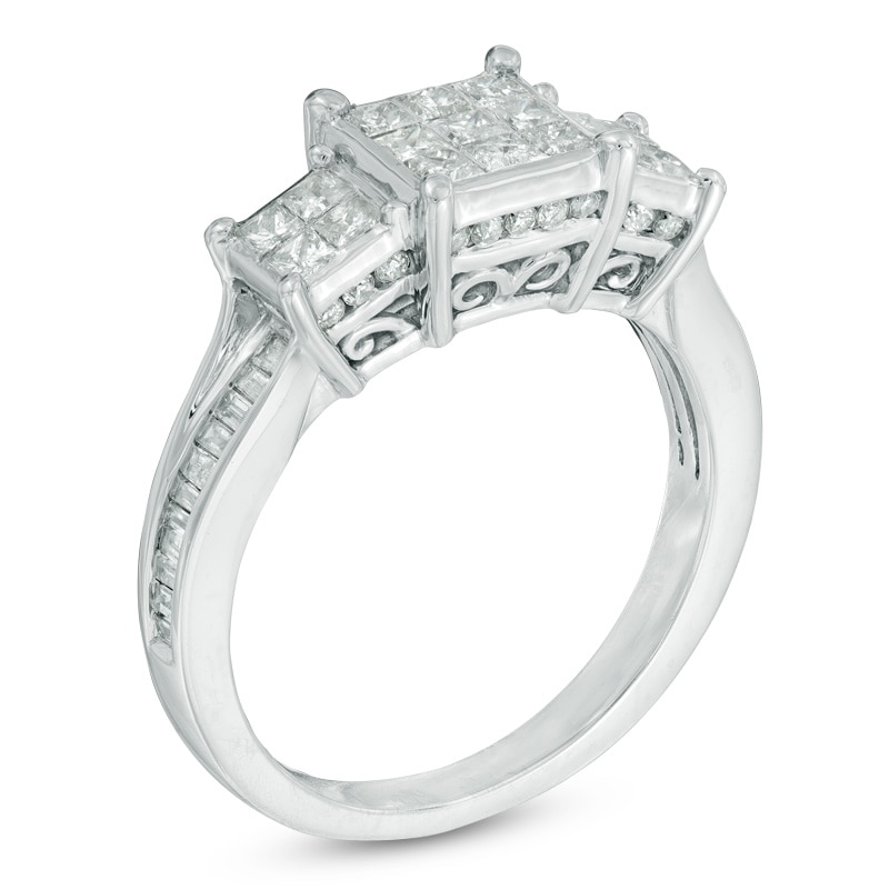 Main Image 2 of 1 CT. T.W. Diamond Three Stone Composite Engagement Ring in 10K White Gold