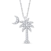 Thumbnail Image 1 of 1/6 CT. T.W. Diamond Crescent Moon Over Palm Tree Pendant in 14K White Gold