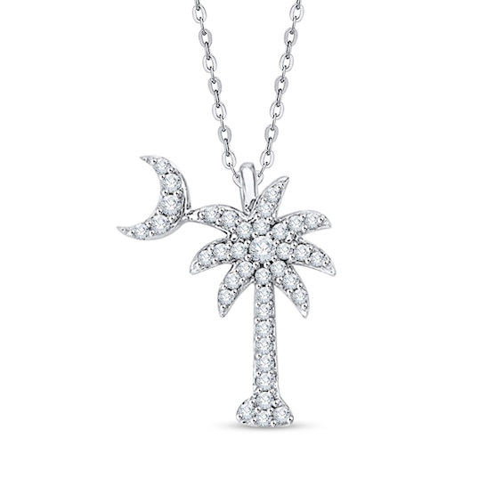 Palmetto tree crescent moon diamond necklace Clearance