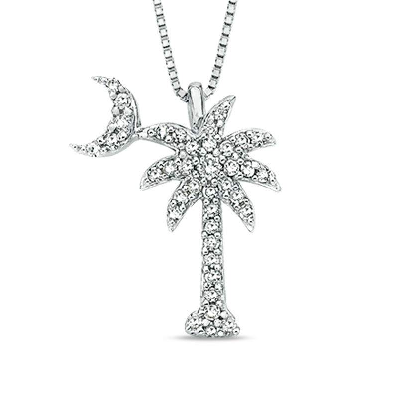 1 6 CT. T.W. Diamond Crescent Moon Over Palm Tree Pendant in 14K White Gold Zales Outlet