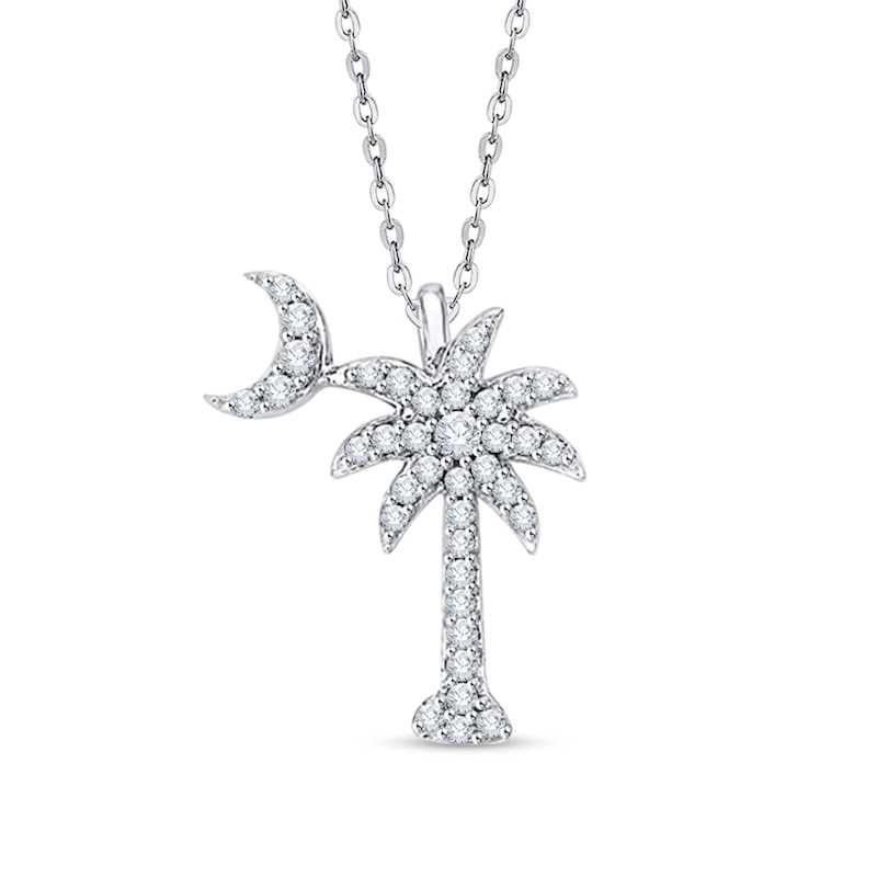 Main Image 1 of 1/6 CT. T.W. Diamond Crescent Moon Over Palm Tree Pendant in 14K White Gold