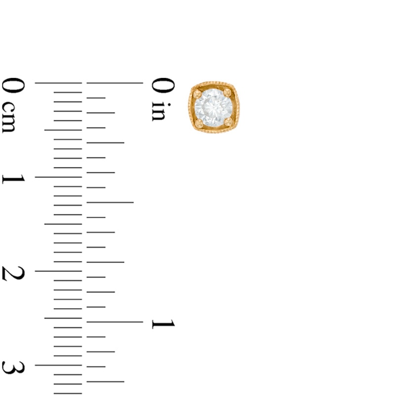 Main Image 2 of 1/2 CT. T.W. Certified Canadian Diamond Cushion Frame Solitaire Stud Earrings in 14K Gold (I/I2)