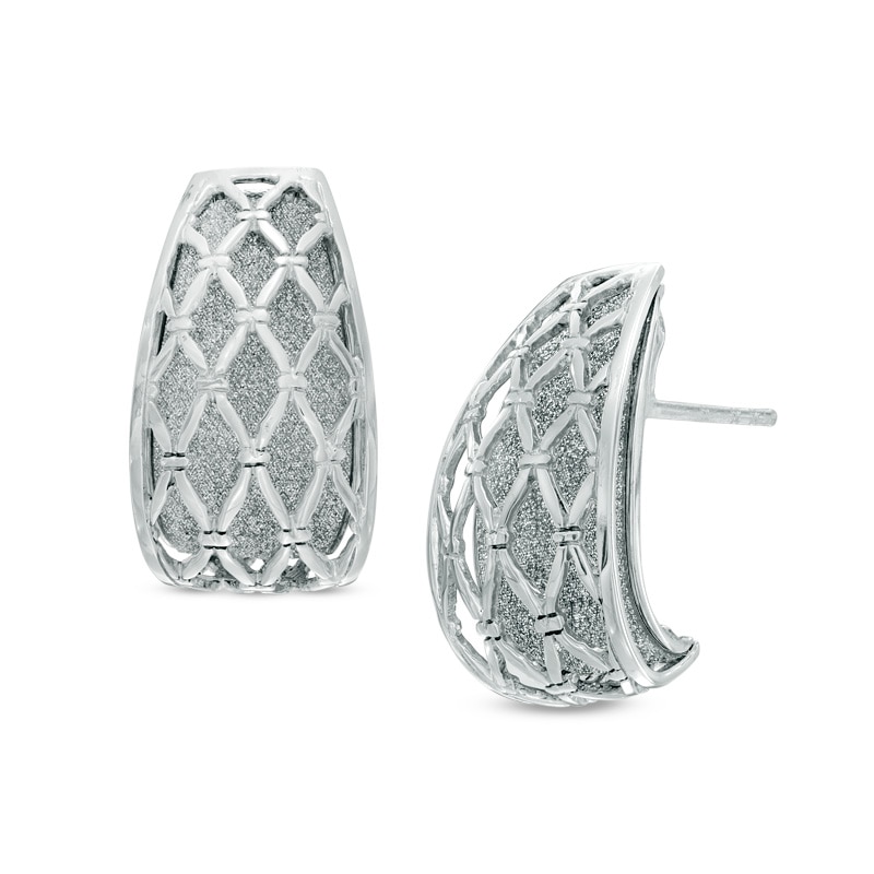 Glitter Basket Weave Patterned Hoop Earrings in Sterling Silver