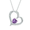 Thumbnail Image 1 of 6.0mm Heart-Shaped Amethyst and Lab-Created White Sapphire Tilted Heart Pendant in Sterling Silver
