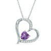 Thumbnail Image 0 of 6.0mm Heart-Shaped Amethyst and Lab-Created White Sapphire Tilted Heart Pendant in Sterling Silver