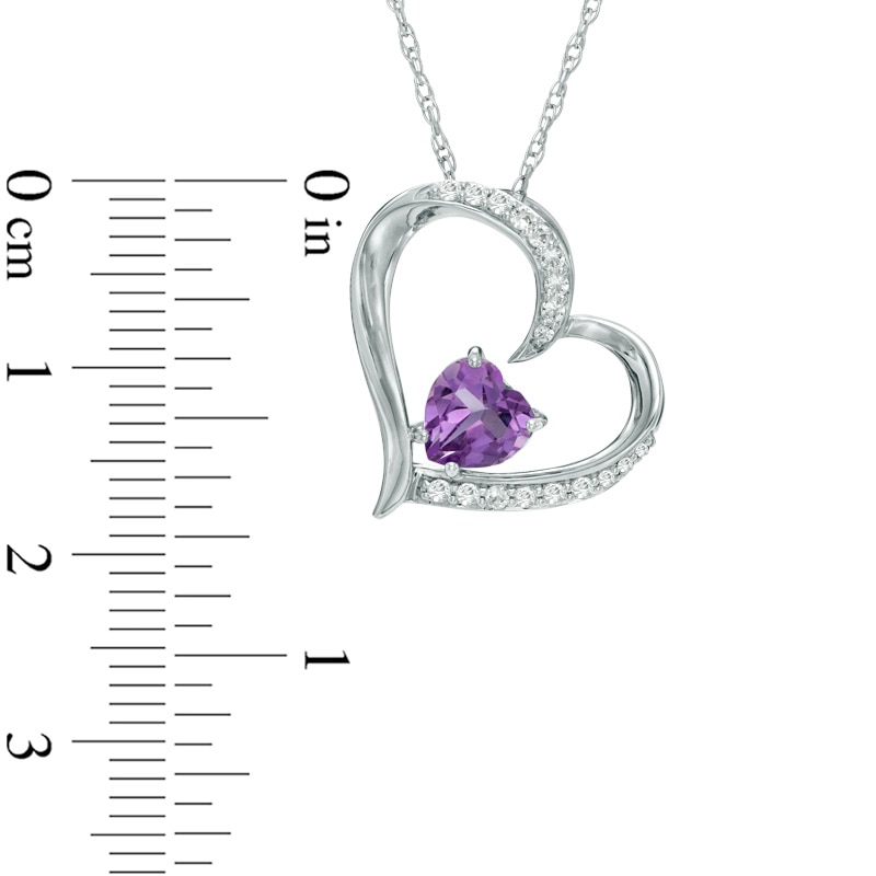 6.0mm Heart-Shaped Amethyst and Lab-Created White Sapphire Tilted Heart Pendant in Sterling Silver