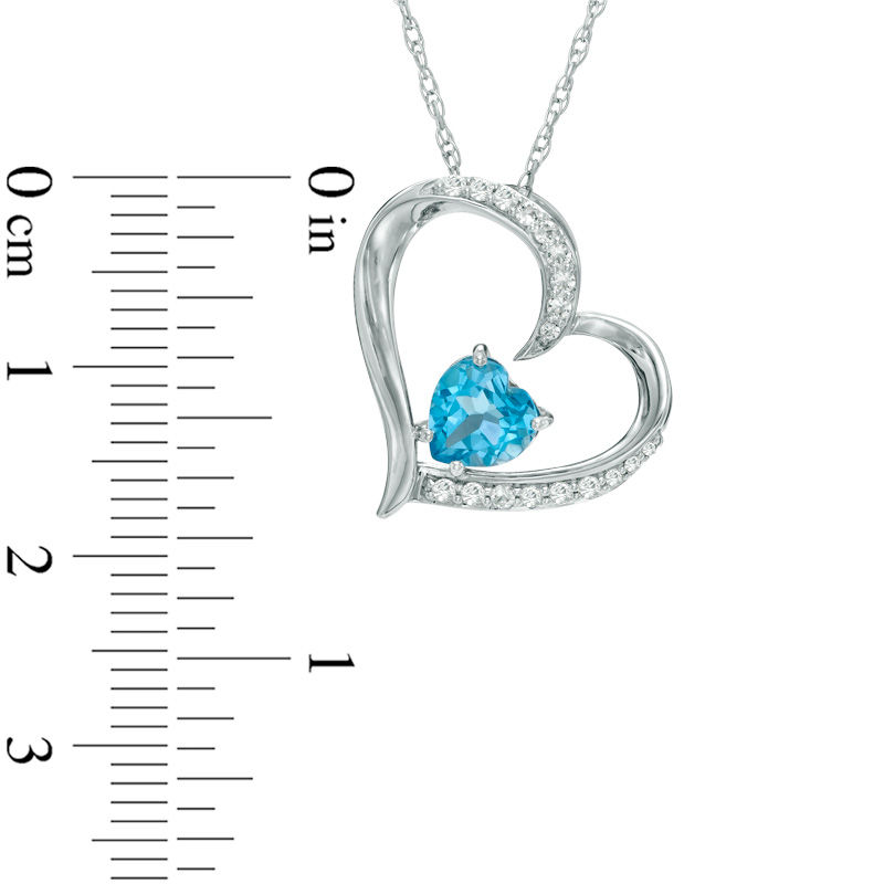 Main Image 2 of 6.0mm Heart-Shaped Swiss Blue Topaz and Lab-Created White Sapphire Tilted Heart Pendant in Sterling Silver