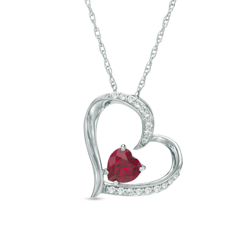 Main Image 1 of 6.0mm Heart-Shaped Lab-Created Ruby and White Sapphire Tilted Heart Pendant in Sterling Silver