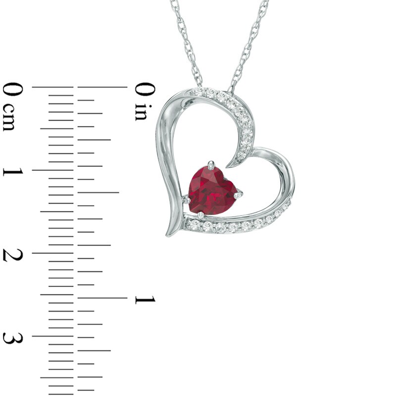 Main Image 2 of 6.0mm Heart-Shaped Lab-Created Ruby and White Sapphire Tilted Heart Pendant in Sterling Silver