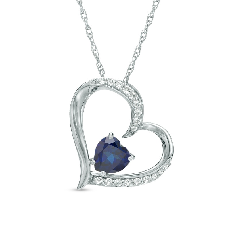 Main Image 1 of 6.0mm Heart-Shaped Lab-Created Blue and White Sapphire Tilted Heart Pendant in Sterling Silver
