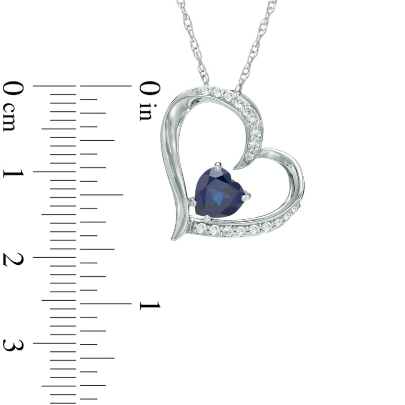 Main Image 2 of 6.0mm Heart-Shaped Lab-Created Blue and White Sapphire Tilted Heart Pendant in Sterling Silver