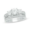 Thumbnail Image 1 of 6.0mm Lab-Created White Sapphire Three Stone Bridal Set in Sterling Silver