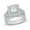 Thumbnail Image 0 of 6.0mm Princess-Cut Lab-Created White Sapphire Frame Bridal Set in Sterling Silver
