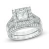 Thumbnail Image 1 of 6.0mm Princess-Cut Lab-Created White Sapphire Frame Bridal Set in Sterling Silver