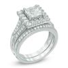 Thumbnail Image 1 of 6.0mm Princess-Cut Lab-Created White Sapphire Frame Bridal Set in Sterling Silver