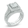 Thumbnail Image 2 of 6.0mm Princess-Cut Lab-Created White Sapphire Frame Bridal Set in Sterling Silver