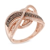 Thumbnail Image 1 of 1/2 CT. T.W. Enhanced Cognac and White Diamond Layered Crossover Band in 10K Rose Gold