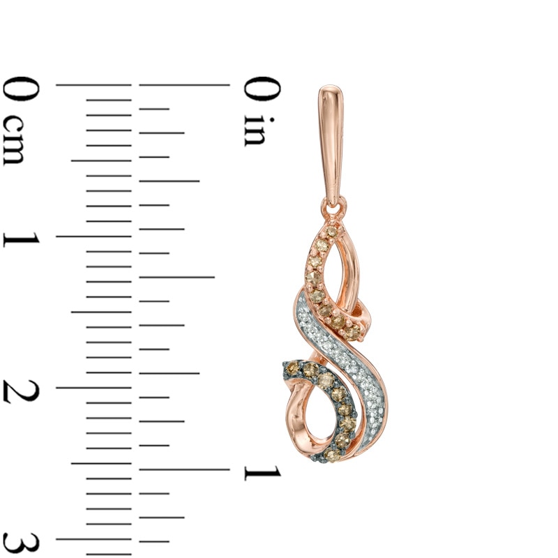 Main Image 2 of 1/4 CT. T.W. Champagne and White Diamond Looping Drop Earrings in 10K Rose Gold
