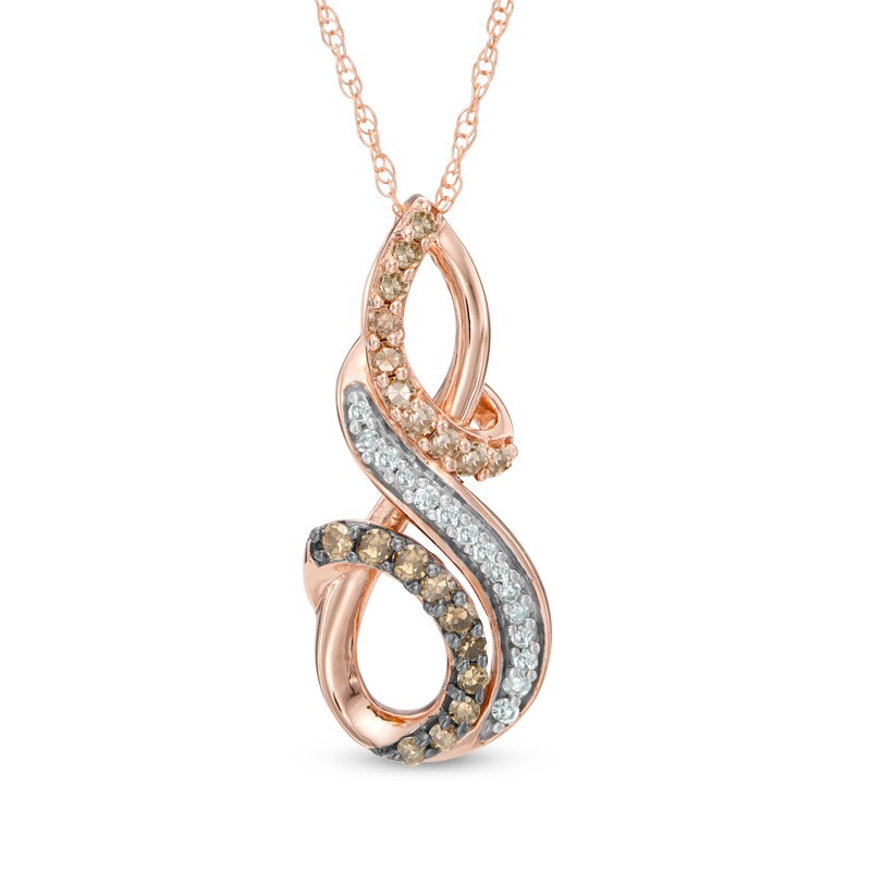 1/4 CT. T.W. Champagne and White Diamond Looping Pendant in 10K Rose Gold