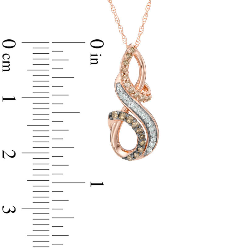 1/4 CT. T.W. Champagne and White Diamond Looping Pendant in 10K Rose Gold