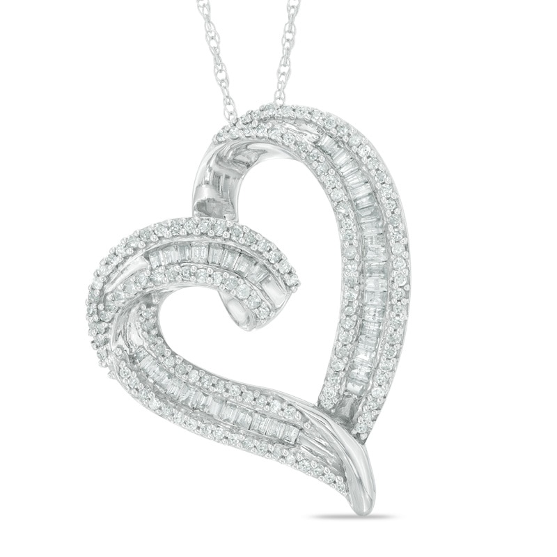 Main Image 1 of 1/2 CT. T.W. Diamond Looping Tilted Heart Pendant in 10K White Gold