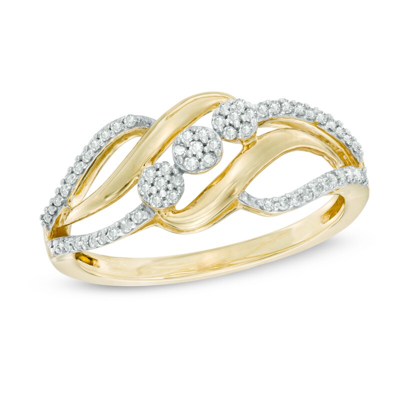 Main Image 1 of 1/5 CT. T.W. Composite Diamond Three Stone Bypass Ring in 10K Gold