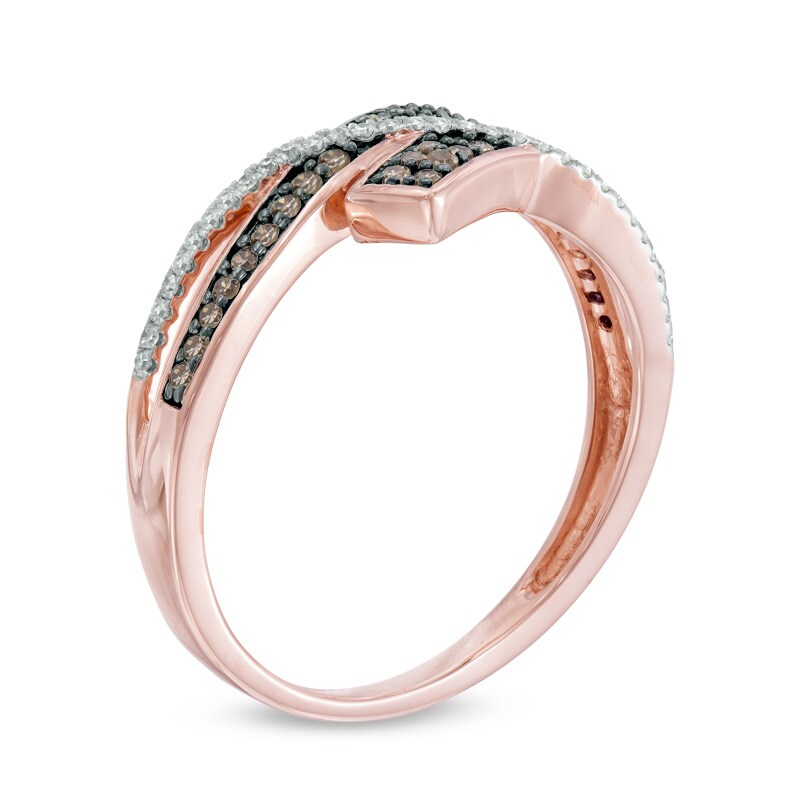 Main Image 2 of 1/4 CT. T.W. Champagne and White Diamond Bypass Ring in 10K Rose Gold