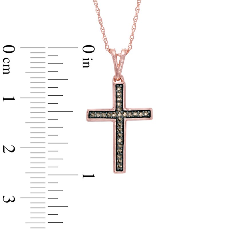 Main Image 2 of 1/10 CT. T.W. Champagne Diamond Cross Pendant in 10K Rose Gold