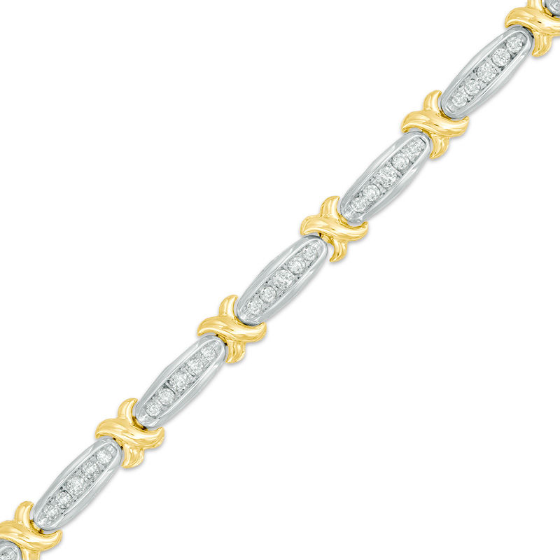 Main Image 1 of 1 CT. T.W. Diamond "X" Bracelet in 10K Two-Tone Gold