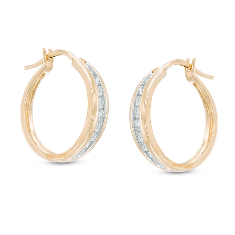 Main Image 1 of 1/2 CT. T.W. Diamond Channel-Set Oval Hoop Earrings in 14K Gold