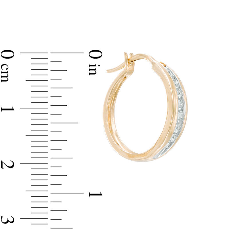 Main Image 2 of 1/2 CT. T.W. Diamond Channel-Set Oval Hoop Earrings in 14K Gold