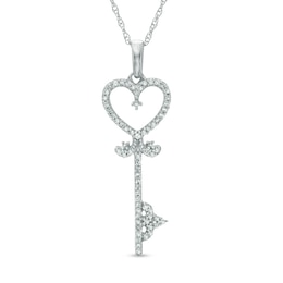 1/8 CT. T.W. Diamond Heart-Top Key Pendant in 10K White Gold