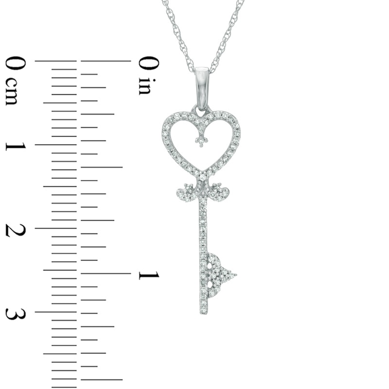 Main Image 2 of 1/8 CT. T.W. Diamond Heart-Top Key Pendant in 10K White Gold