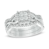 Thumbnail Image 0 of 3/8 CT. T.W. Diamond Cluster Frame Three Piece Bridal Set in 10K White Gold