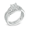 Thumbnail Image 1 of 3/8 CT. T.W. Diamond Cluster Frame Three Piece Bridal Set in 10K White Gold