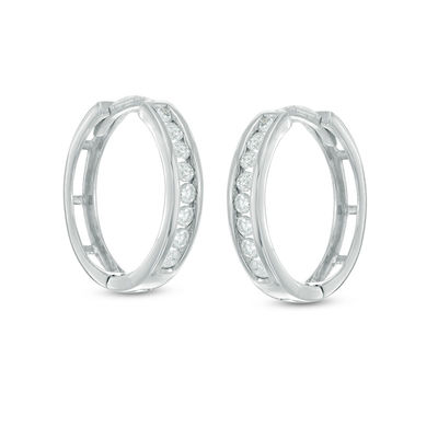 1 2 Ct T W Diamond Huggie Hoop Earrings In 10k White Gold T W Diamond Huggie Hoop Earrings In 10k White Gold