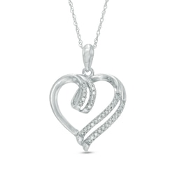 1/10 CT. T.W. Diamond Double Row Heart Pendant in 10K White Gold