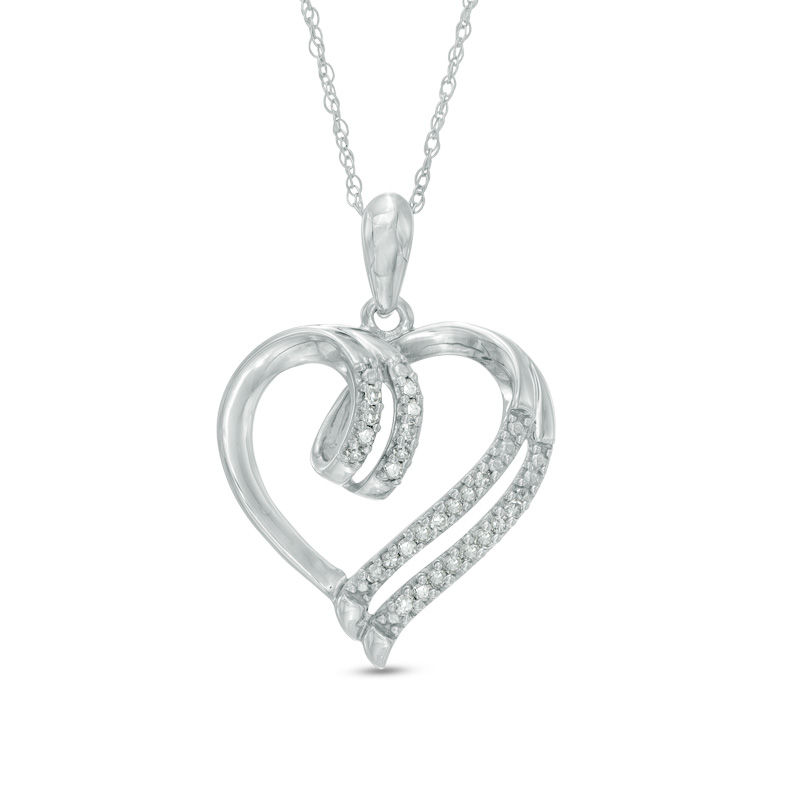 1 10 Ct T W Diamond Double Row Heart Pendant In 10k White Gold T W Diamond Double Row Heart Pendant In 10k White Gold