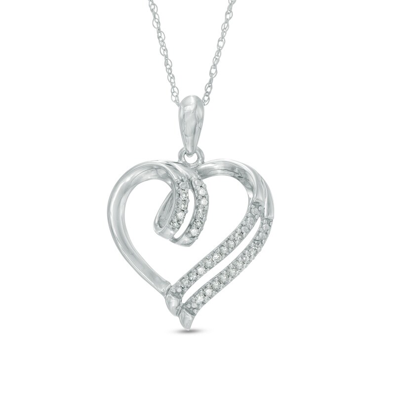 1/10 CT. T.W. Diamond Double Row Heart Pendant in 10K White Gold