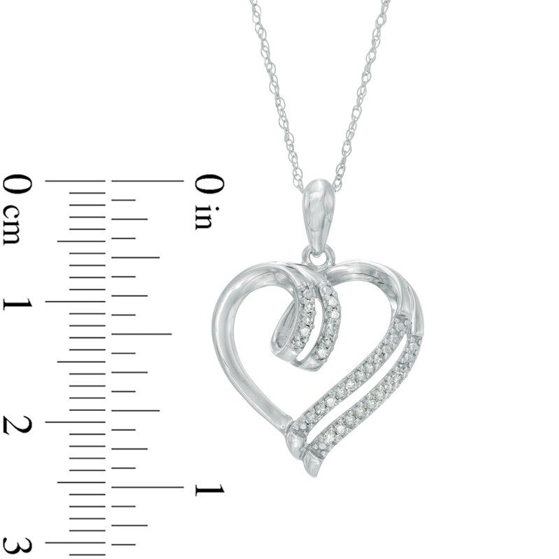 1/10 CT. T.W. Diamond Double Row Heart Pendant in 10K White Gold