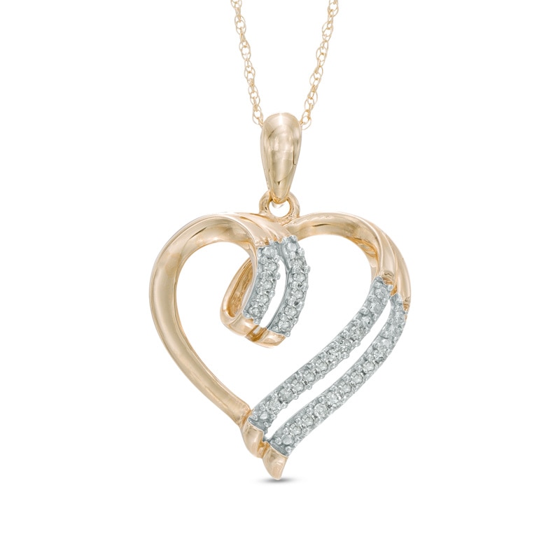 1/10 CT. T.W. Diamond Double Row Heart Pendant in 10K Gold